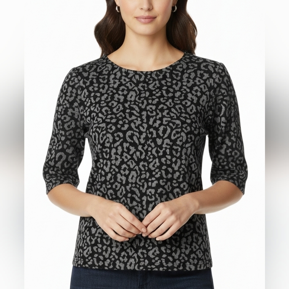 Banana Republic Grey Black Leopard Short Sleeve Blouse Top Size Small